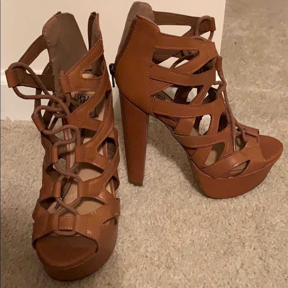 Brown Lace Up Heels